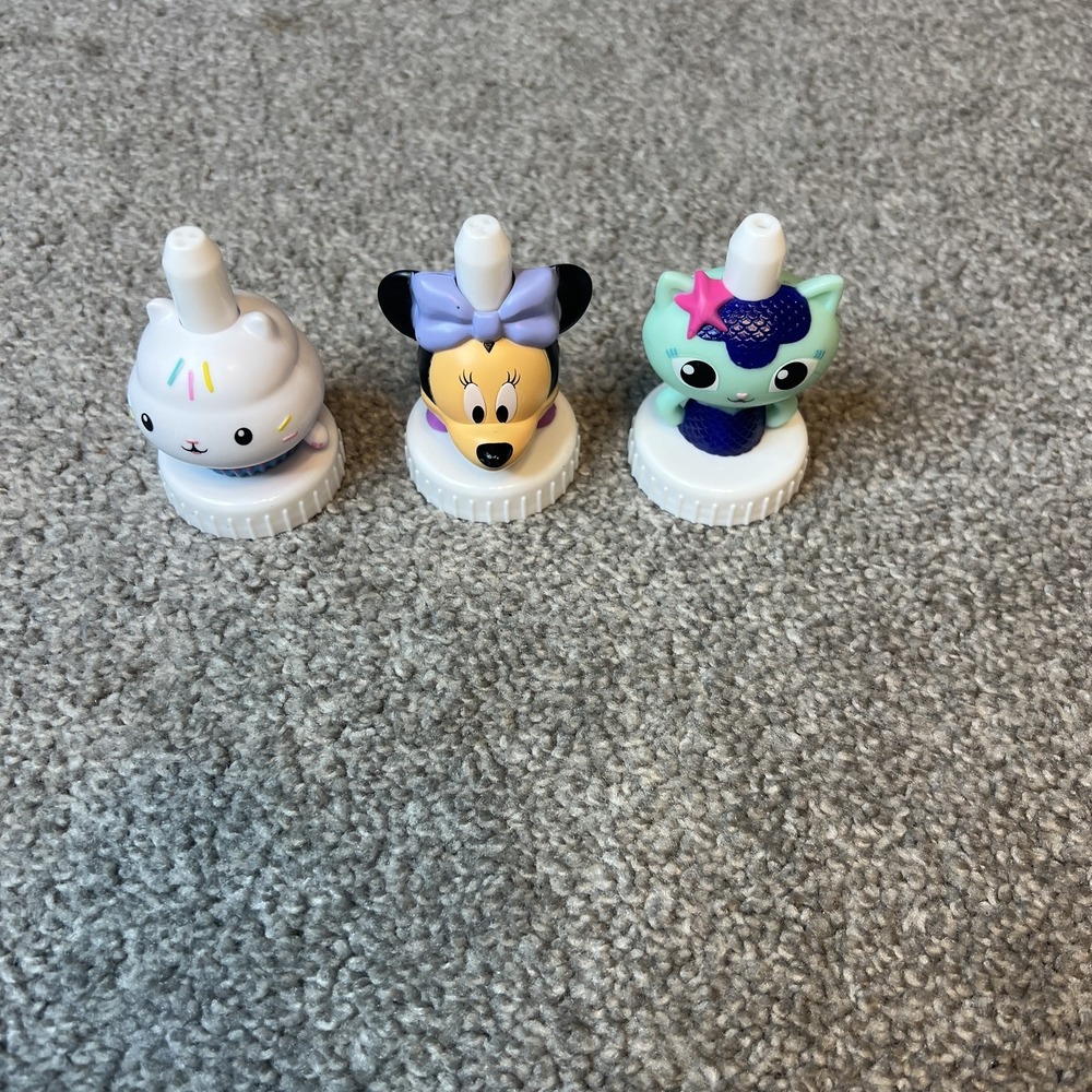Disney Minnie Mouse Kitty Cupcake Mermaid Cat Bottle Toppers Set of 3‎ Kids Cute